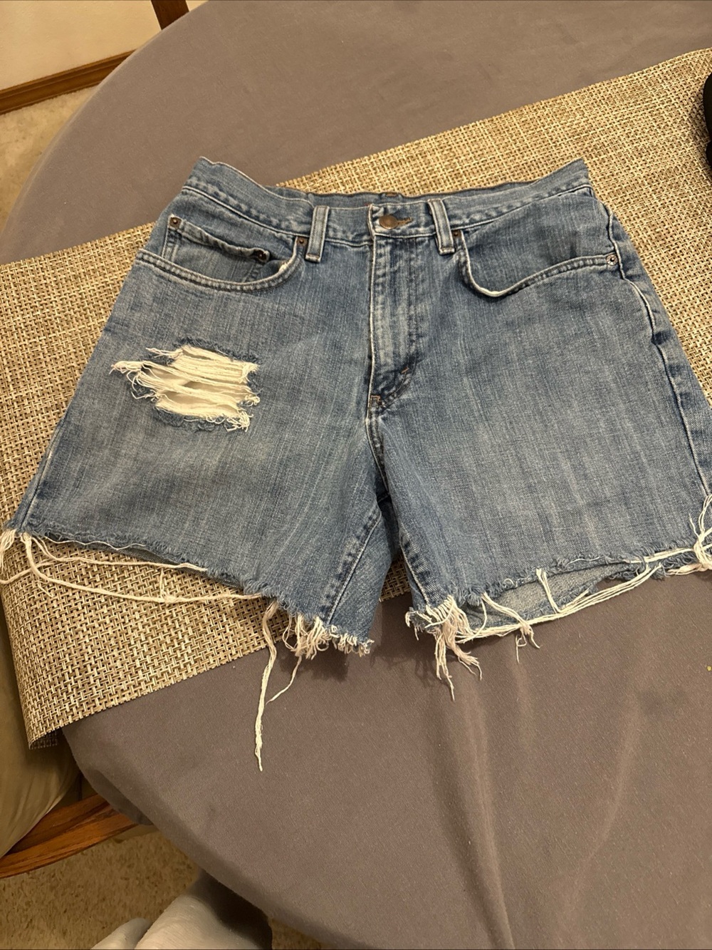Eddie Bauer Frayed Light Blue Distressed Denim Shorts